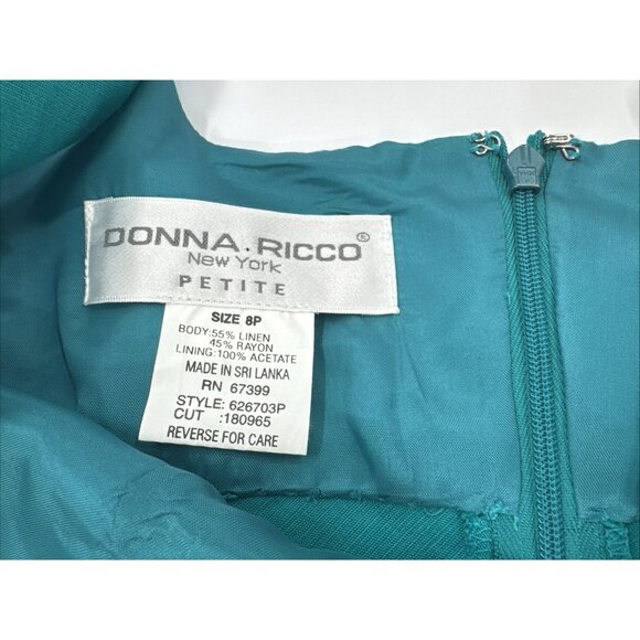 Vintage DONNA RICCO Sleeveless Dress Womes 8P Green Linen Lined A-Line Y2K NEW - Picture 4 of 12